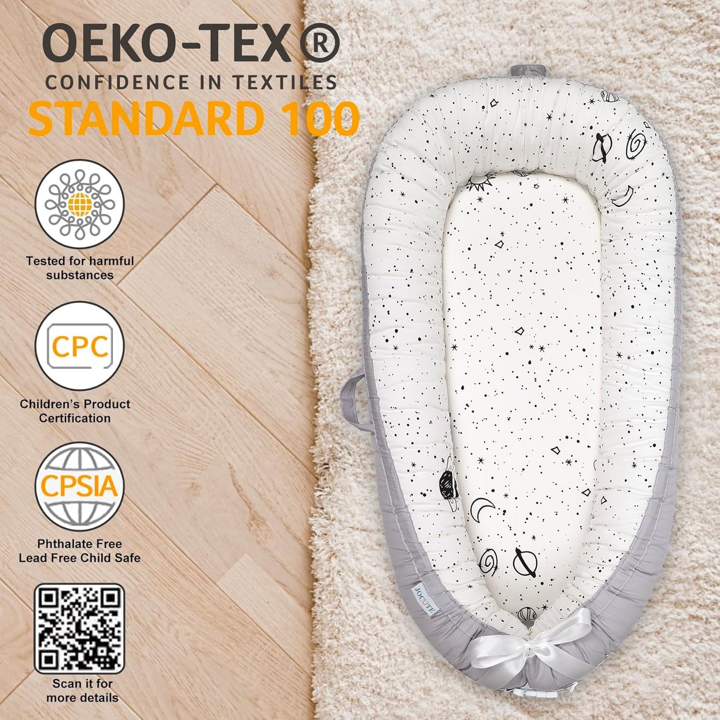 Baby Lounger | Organic Cotton Infant Lounger | Reversible, Adjustable & Portable Floor Lounger | Soft, Breathable, Washable Cover