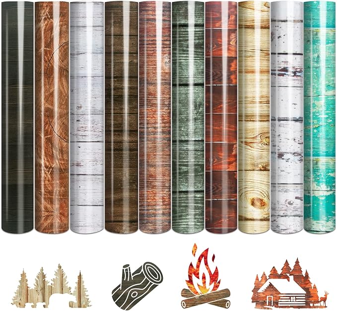 Tintnut Wood Pattern Heat Transfer Vinyl, 10 Sheets 12×10in Iron on Vinyl |
