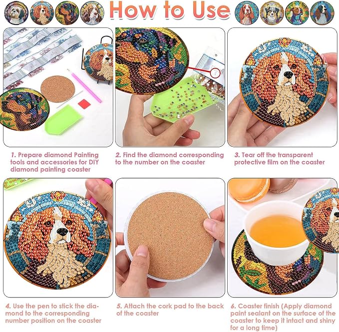 ijbnhd 8 PCS Dog Diamond Art Coasters Kit Diamond Painting Coasters | Dog