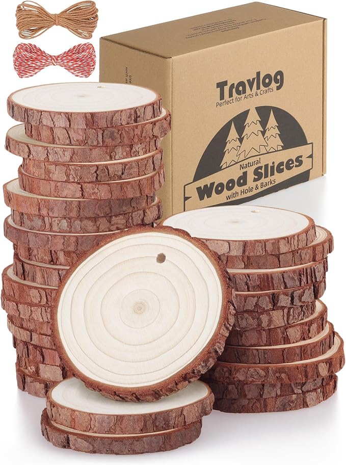 Wood Slices with Hole, Unfinished Wooden Circles