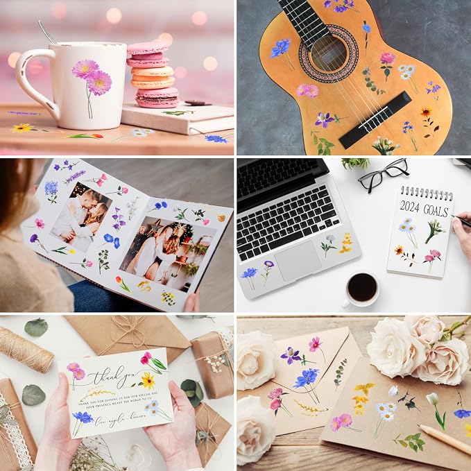 Transparent Pressed Flower Stickers 320 PCS-Dried Resin Leaves- Floral