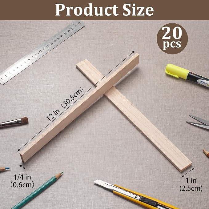 Balsa Wood Sticks, Balsa Wood Strips 1/4" × 1" × 12", Wooden Sticks