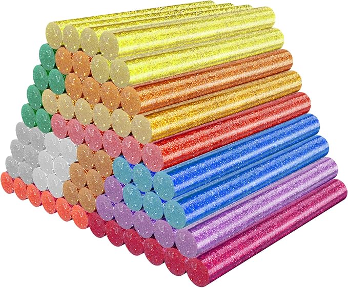 72 Pack Glitter Hot Glue Sticks, 0.43"x4" Glitter Colored Hot Glue Sticks