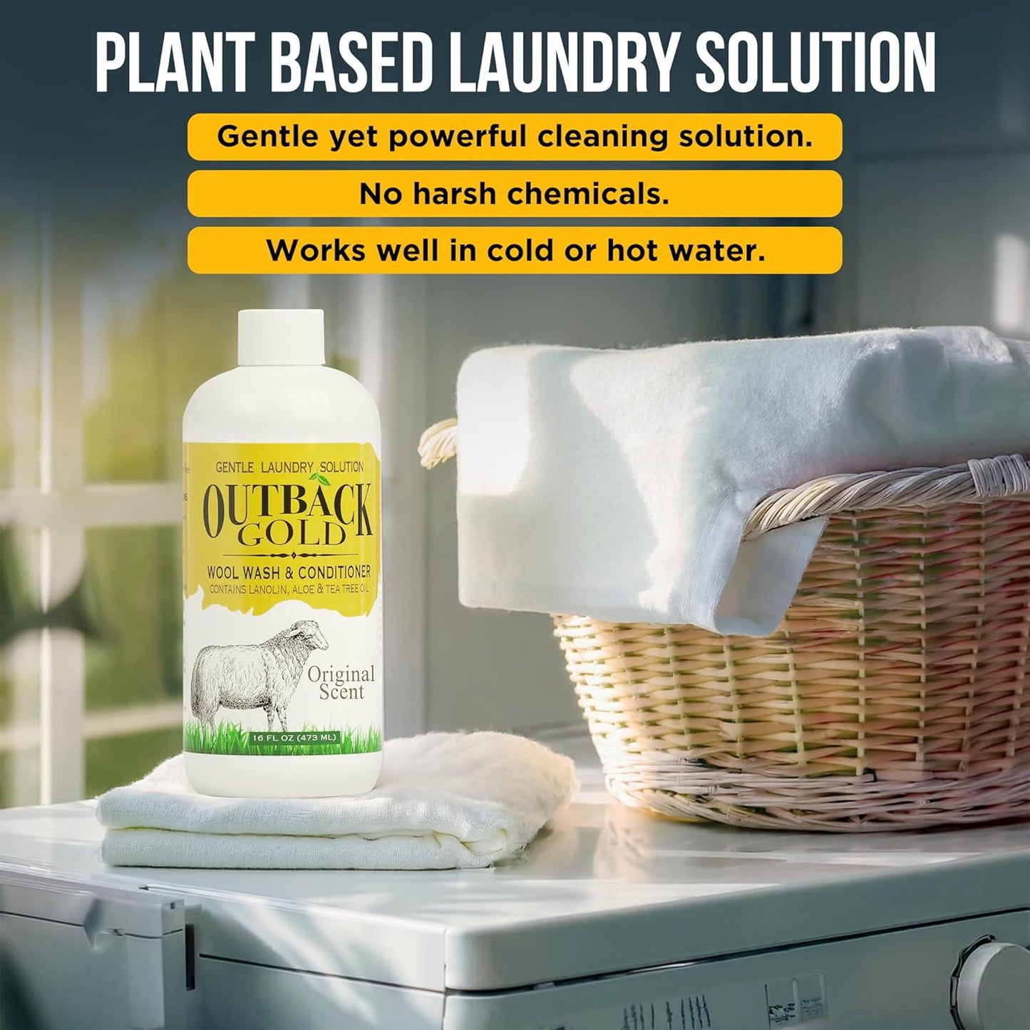 Outback Gold Wool Wash, 16 oz, Original Floral Scent, Plant Based, HE Compatible, Liquid Laundry Detergent, Perfect Soap for Wool, Cashmere, Silk, Sheepskin, Baby Items, Mild, Neutral pH, Made in USA