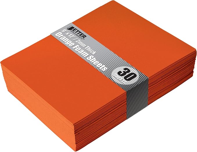 Better Office Products Orange EVA Foam Sheets, 30 Pack, 2mm Thick, 9 x 12 Inch
