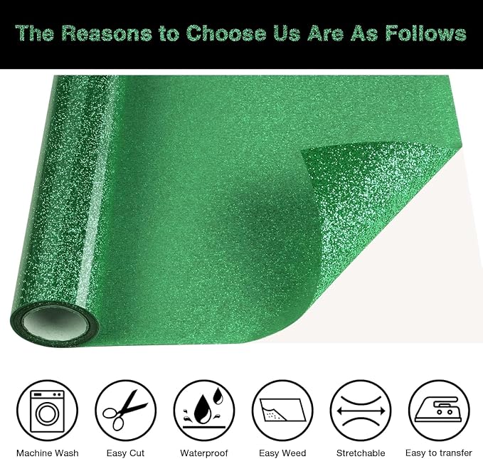 Green Glitter HTV Heat Transfer Vinyl Roll 12inch x 20 ft