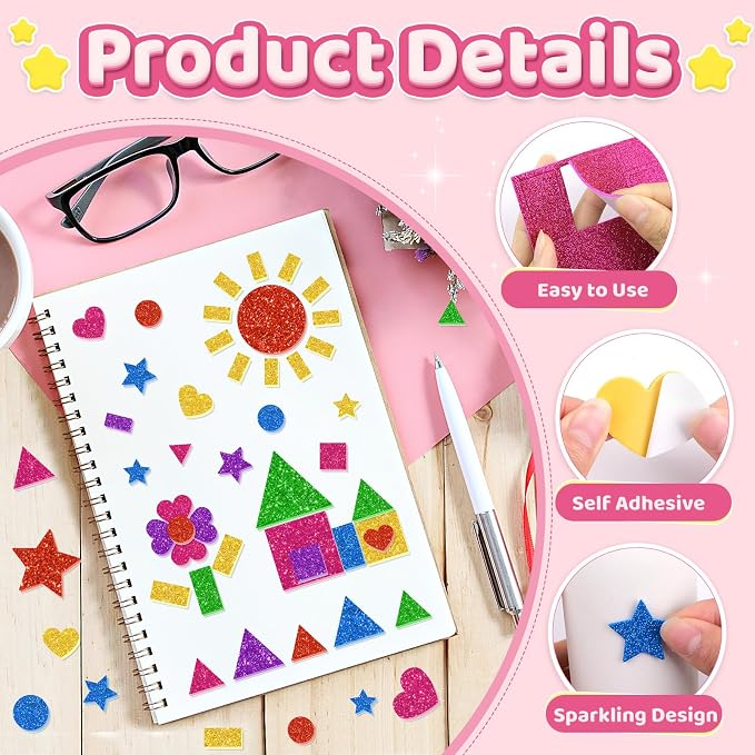 750Pcs Foam Stickers, Colorful Foam Shape Stickers Self Adhesive Star Heart