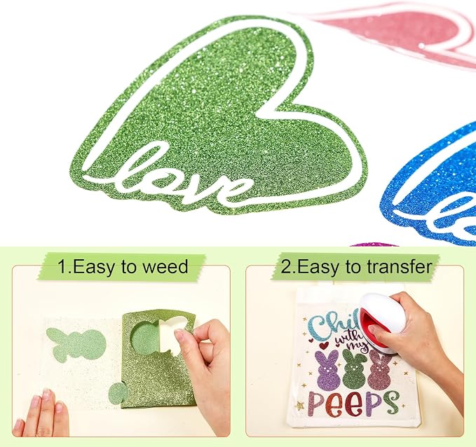 Tintnut Light Green Glitter Heat Transfer Vinyl Roll, easy cut & weed, stretch