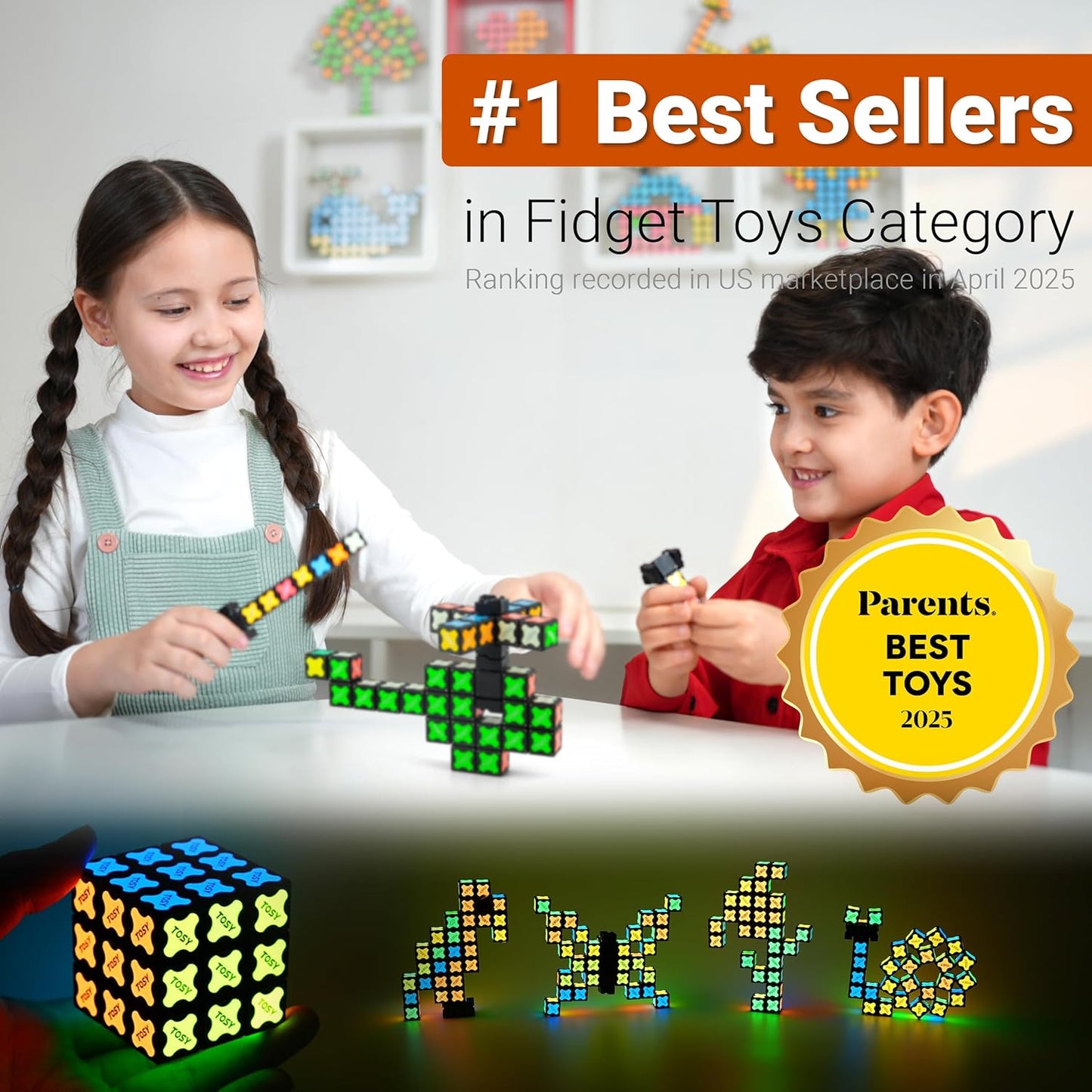 TOSY Magnet Cube 3x3 - 30 Blocks, 240 Magnets, Multipurpose: Creative Building Blocks, Transformable Fidget Spinner, Puzzle/Infinity Cube, Christmas Stocking Stuffers Gift for Kids, Glowing STEM Toy