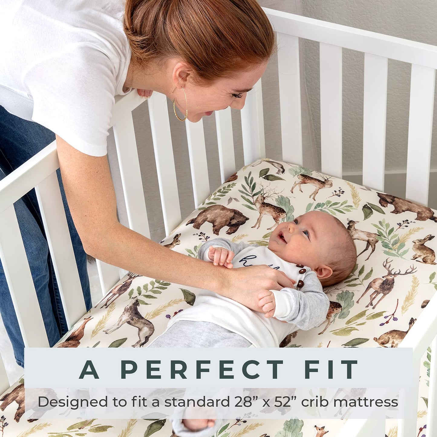 Pobibaby - Premium Single Fitted Baby Boy Crib Sheets for Standard Crib Mattress - Ultra-Soft Cotton Blend, Safe and Snug, and Stylish Woodland Crib Sheet (Wildlife Animal)