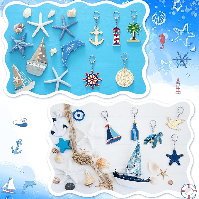 RattanView 24 Pcs Nautical Craft Color Your Own Keychains DIY Craft Wooden