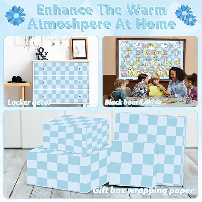 Blue Checkered Bulletin Board Paper Roll Retro Pastel Blue Bulletin Board