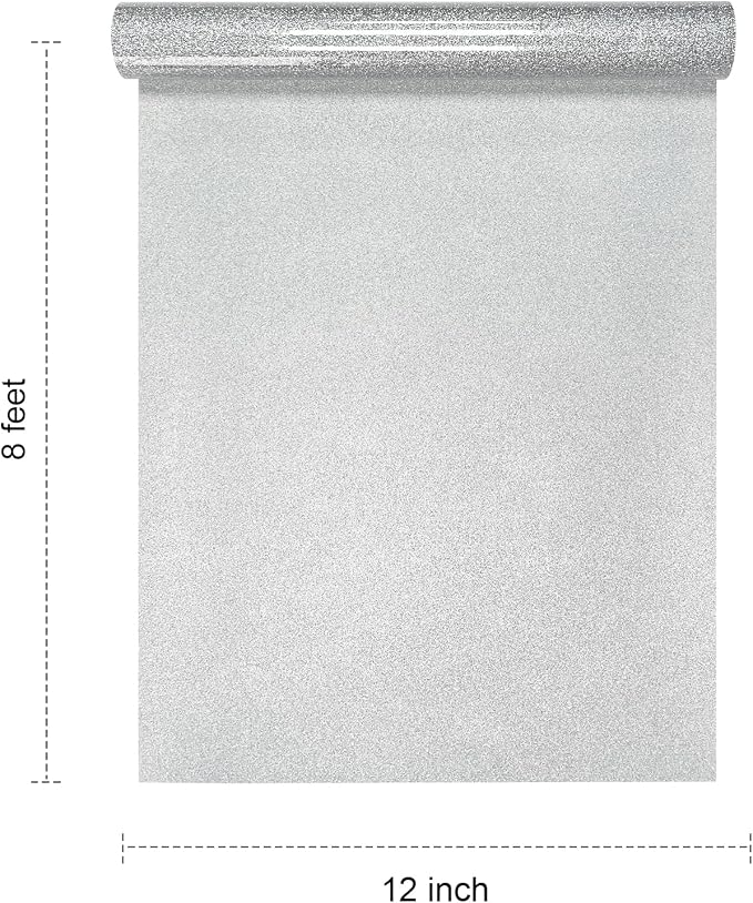 Silver Glitter HTV 12" x 8ft Heat Transfer Vinyl Iron-On Roll | Silver Glitter