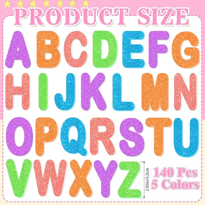 2 Inch Large Foam Letter Stickers Glitter Big Font