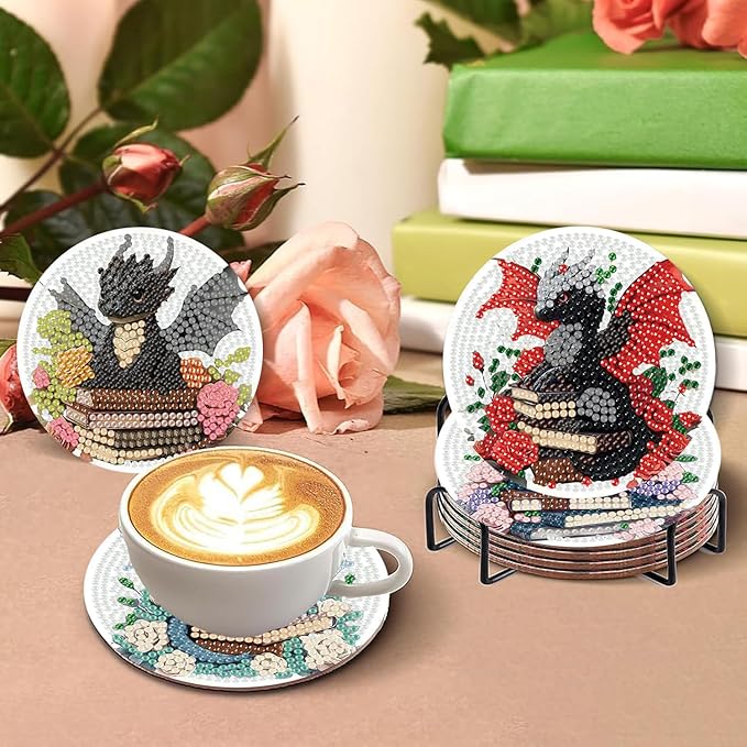 8 PCS Diamond Art Coasters Kits Dragon Book Diamond Painting Coaster | Diamond