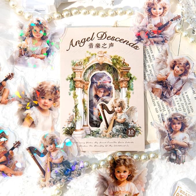 60-Piece Vintage Holographic Cherub Angel Fairy Scrapbook Stickers – Waterproof