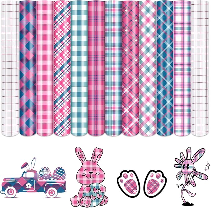 Tintnut Pink Blue Plaid Permanent Vinyl, waterproof, easy peel & stick
