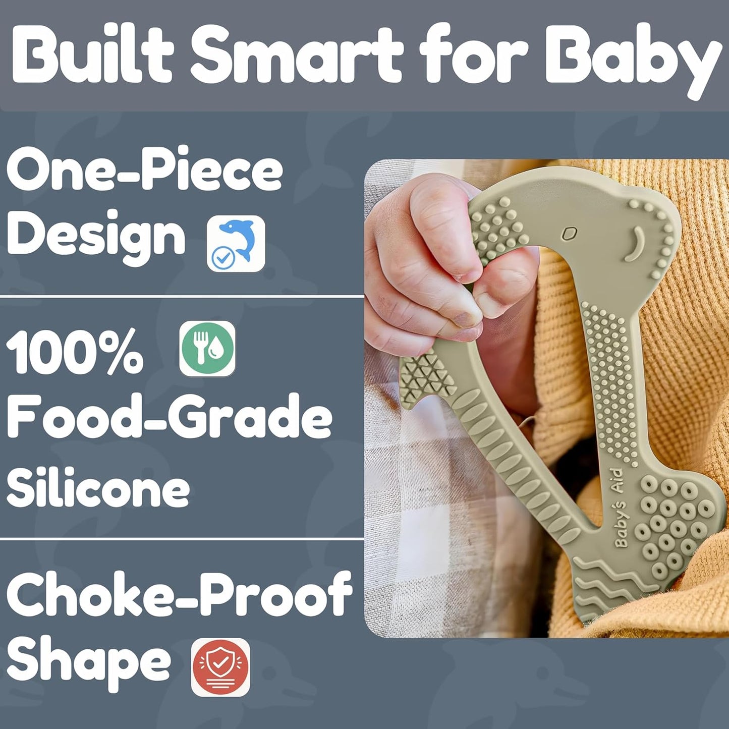 Baby Teething Toy, 8 Pain Relief Textures, Dolphin Silicone Teethers for Babies, Easy to Hold, Chew & Clean, BPA-Free Baby Teething Relief, Durable and Flexible Infant Chew Toys, 3M+ - Baby’s Aid