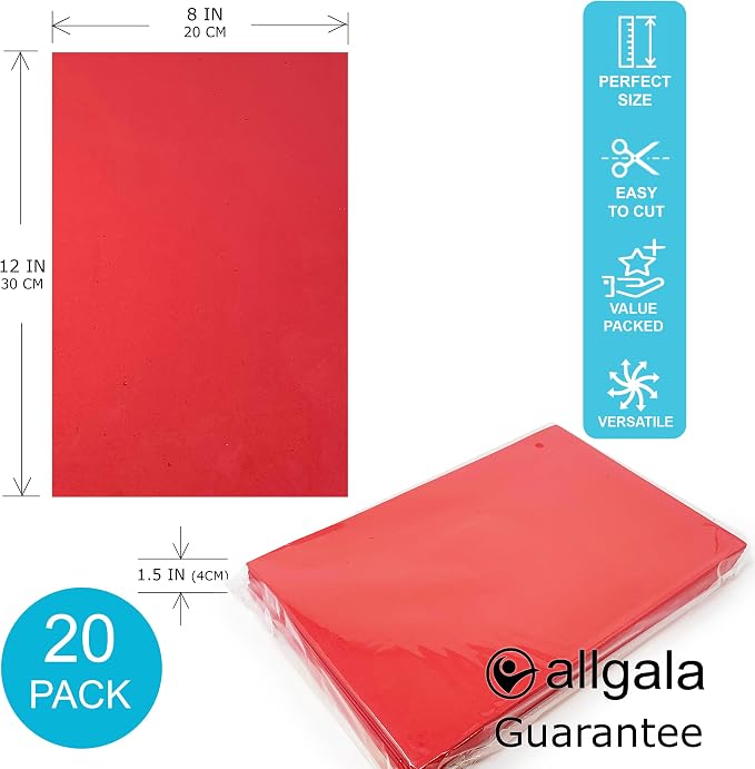 Allgala 20-Value-Pack EVA Foam Paper 8x12 Inch Sheets-Red-CF85303