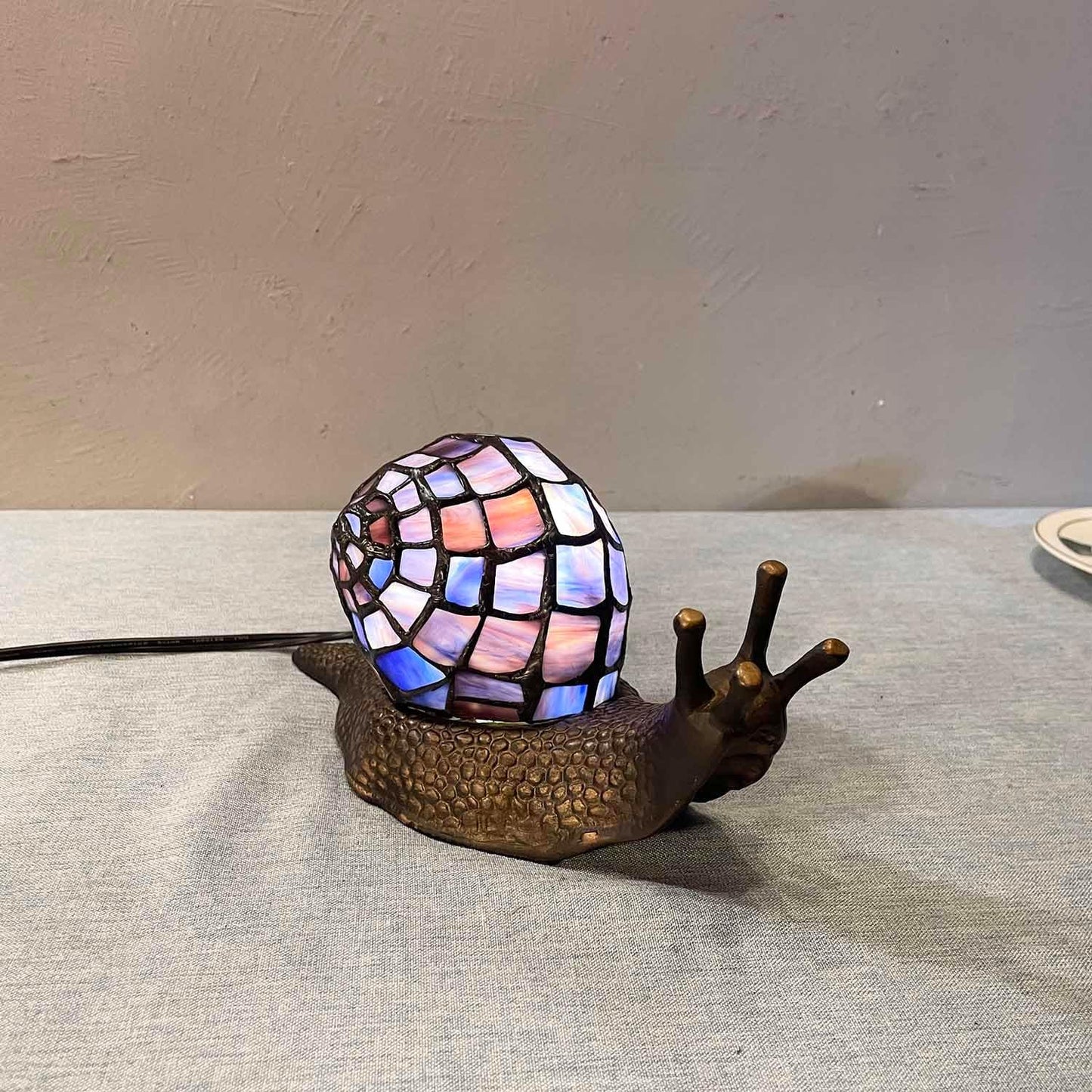 Bieye L10976 Land Snail Tiffany Style Stained Glass Accent Table Lamp for Home Decoration (Purple, 10" D x 5" W x 5" H)