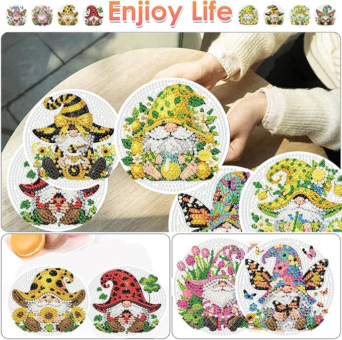 ijbnhd 8 PCS Diamond Art Coasters Gnomes Diamond Painting Coasters | Diamond