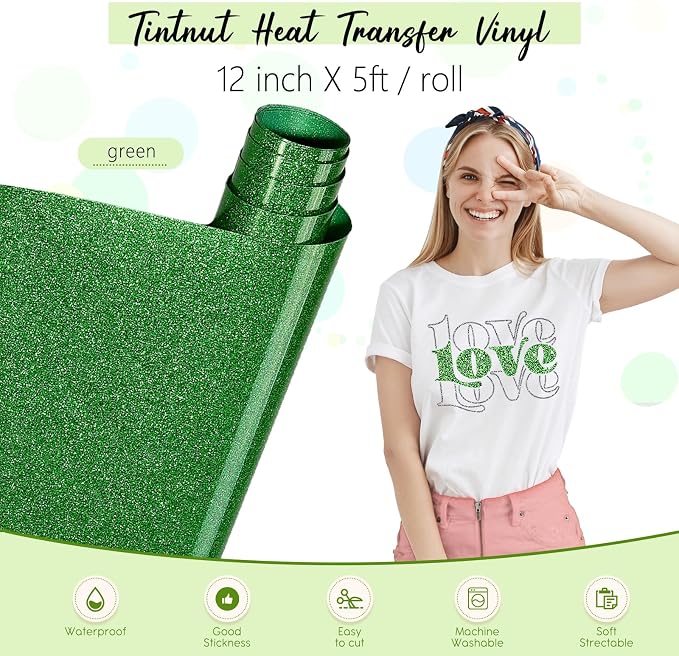 Tintnut Dark Green Heat Transfer Vinyl Roll, easy cut & weed, stretch washable
