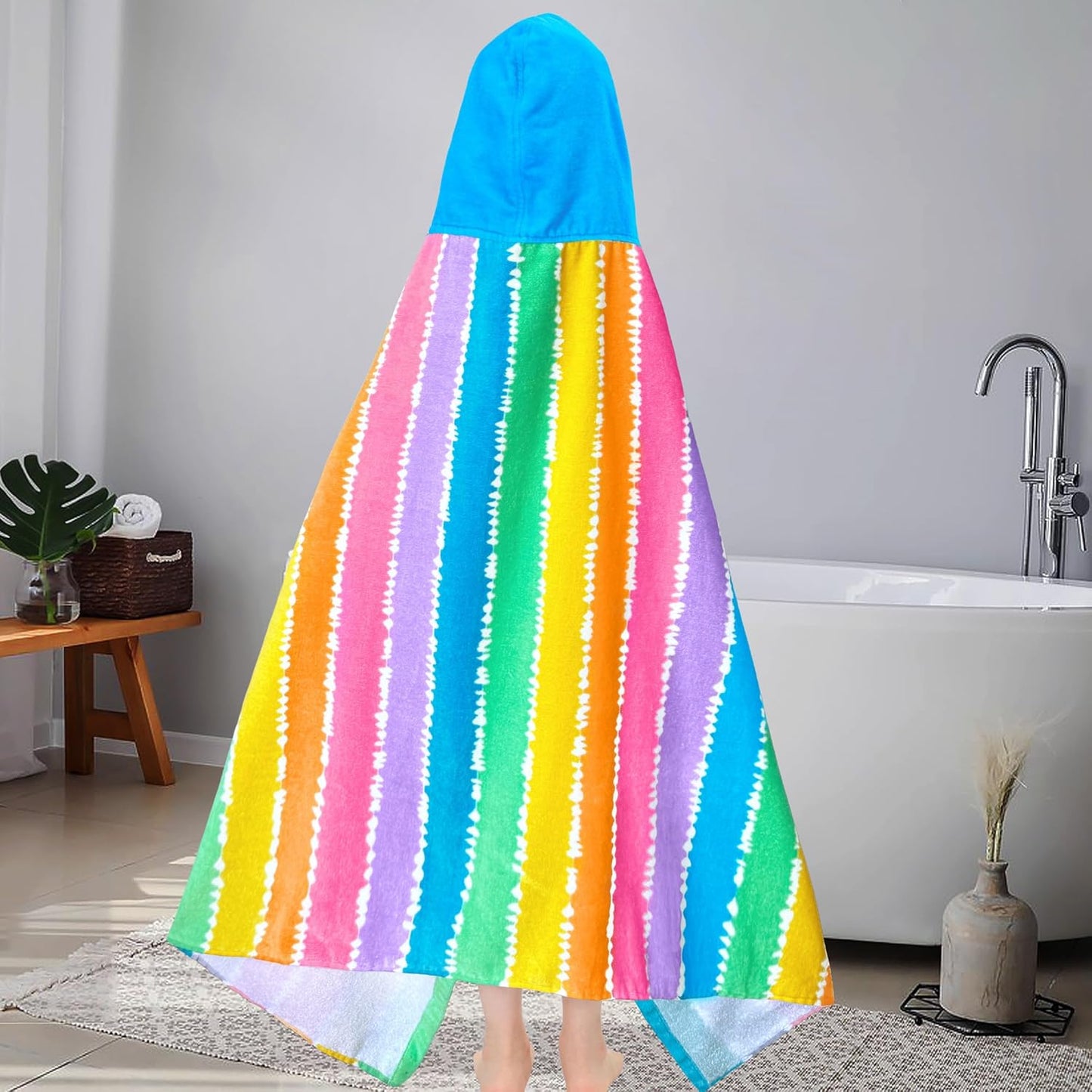 VOOVA & MOVAS Kids Poncho Towels with Hood (4-8Years), Absorbent Lightweight Hooded Beach Towel for Pool | Swim | Bath, Color Stripe
