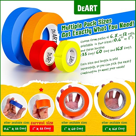 DEART Colored Masking Tape 12 Pack 1 inch Color Painters Tape