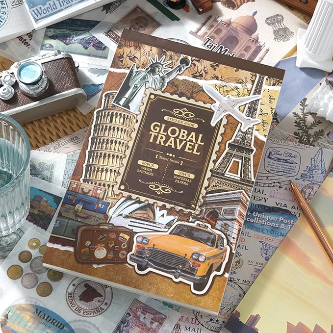 Vintage Scrapbook Stickers, Aesthetic Global Travel Sticker Book