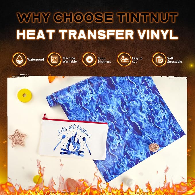 Tintnut Blue Flame Heat Transfer Vinyl Roll, stretch washable, suitable
