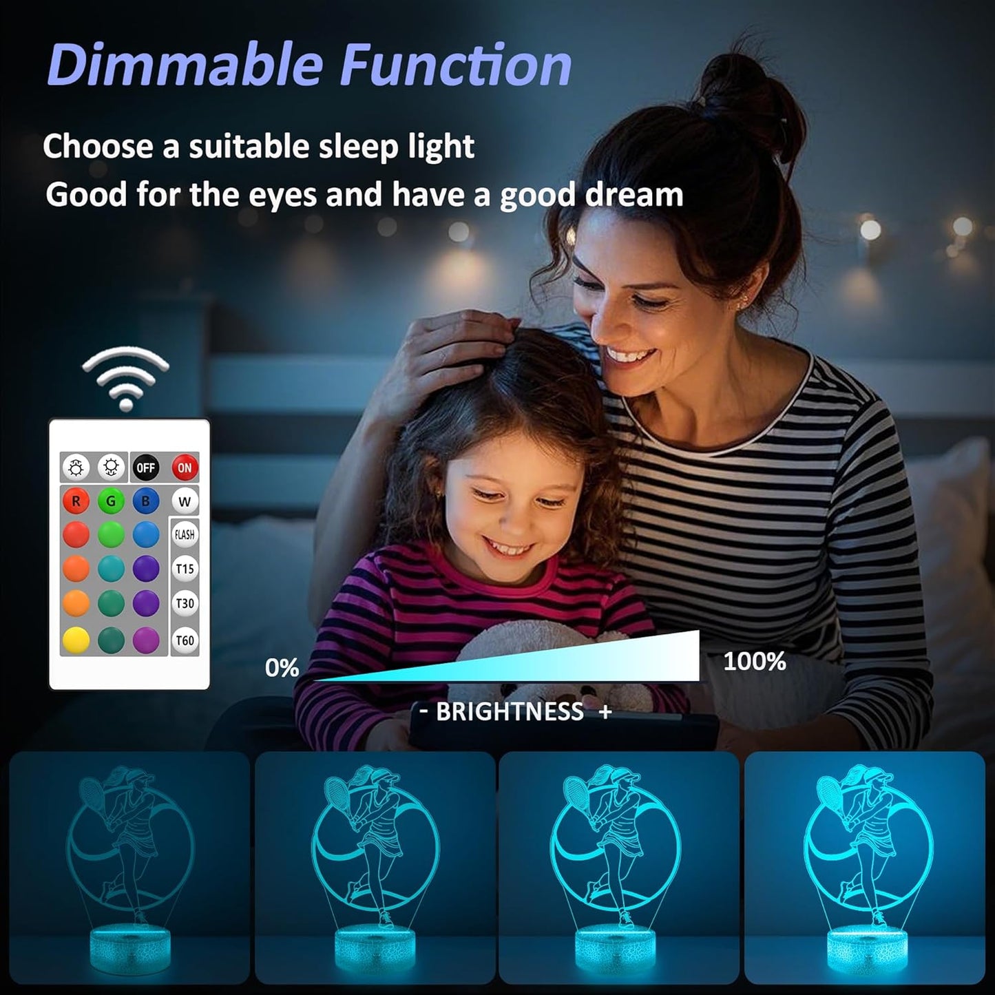 Tennis Gifts for Women & Girls, Light Up Tennis Night Light 3D Illusion Lamp with 16 Colors Remote Control,Tennis Accessories Decor for Women Friends Sports Fans Xmas Gifts
