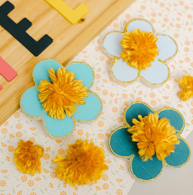 Chunky Wood Craft Flowers 4-inch x 4-inch, Spring Tiered Tray Decor & Party