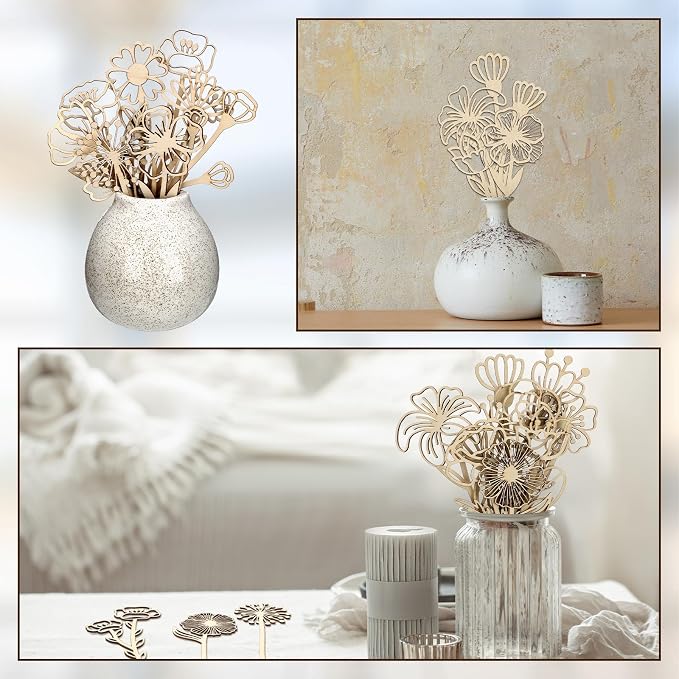 RattanView 36 Pcs Wooden Wildflower Decor Set Wood Flowers Cutout Signs