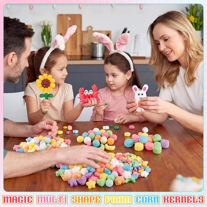 Junkin 1000 Pcs Magic Noodles Foam Crafts Puffs Corn Crafts Arts Kit Bulk Cross