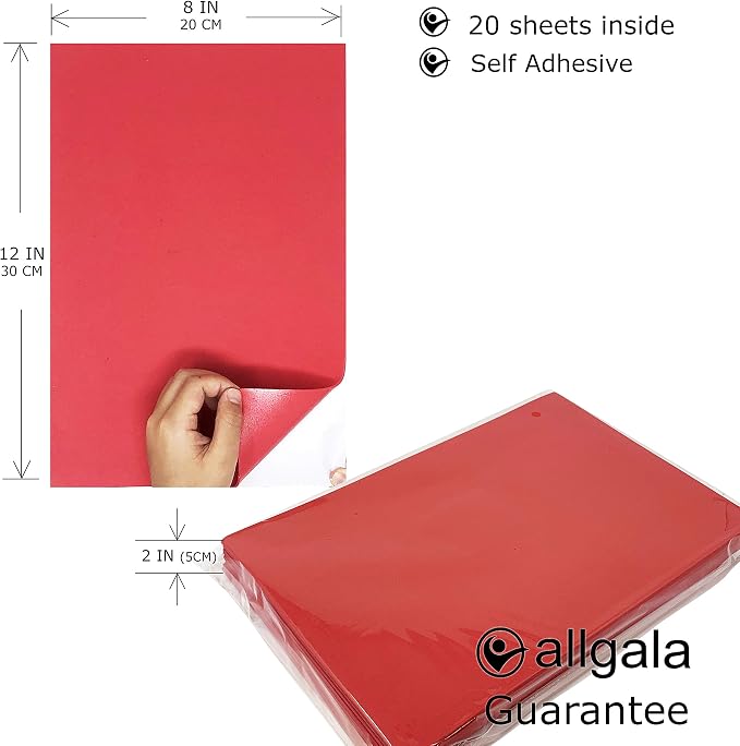 Allgala 20 Pack Self-Adhesive EVA Foam Paper 8x12 Inch Sheets-Red-CF85403