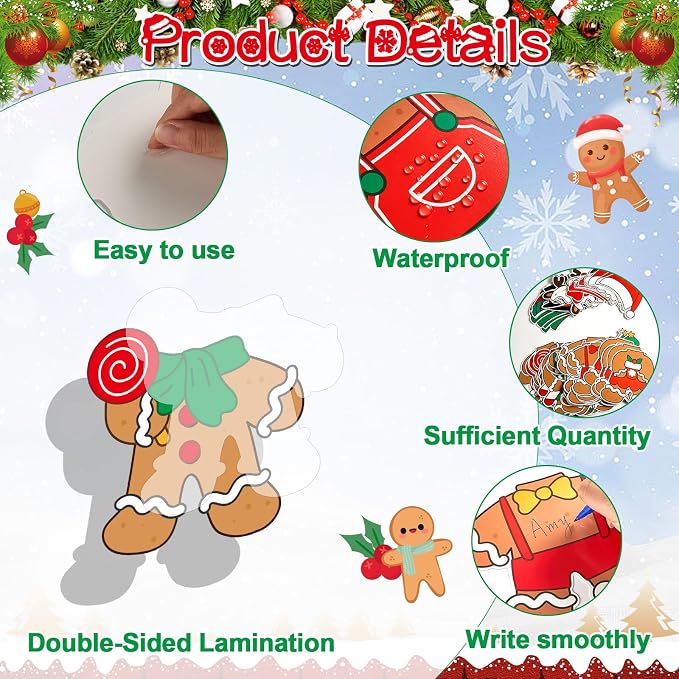 60pcs Christmas Theme Cutouts Gingerbread Man Bulletin Board Decoration Xmas