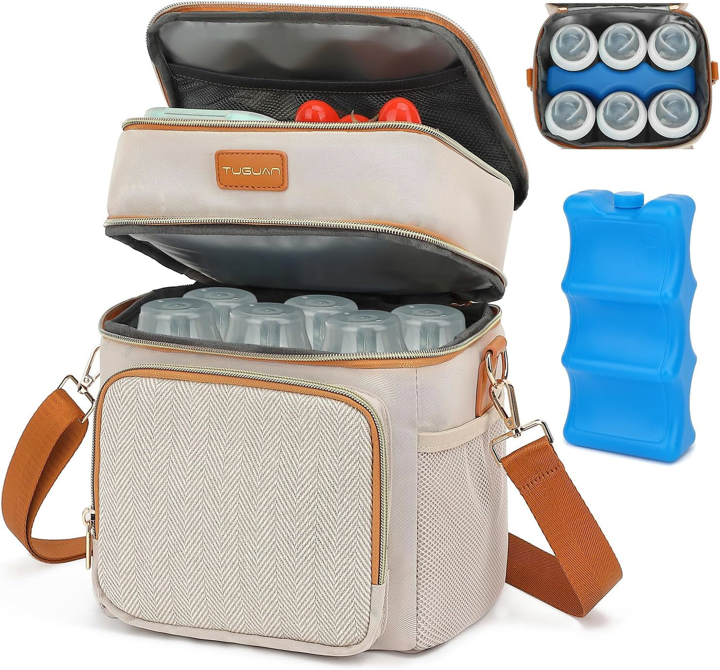 Double Layer Breastmilk Cooler Bag with Ice Pack Insulated Travel Bag for Baby Bottle Breast Milk Storage & Feeding Fits 6 Bottles Up to 9 Ounces Portable Leakproof Bottle Bag for Travel Daycare