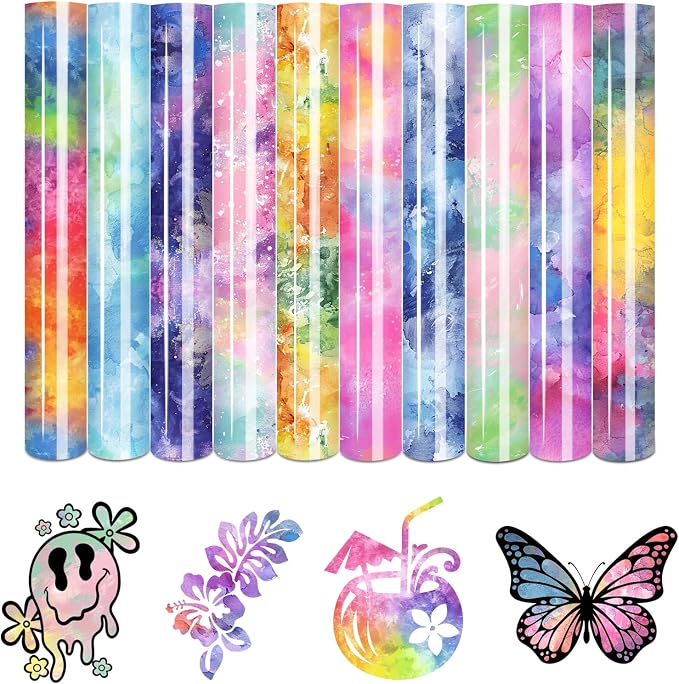 Tintnut Spring Tie Dye Heat Transfer Vinyl, PU HTV sheets, easy cut & weed
