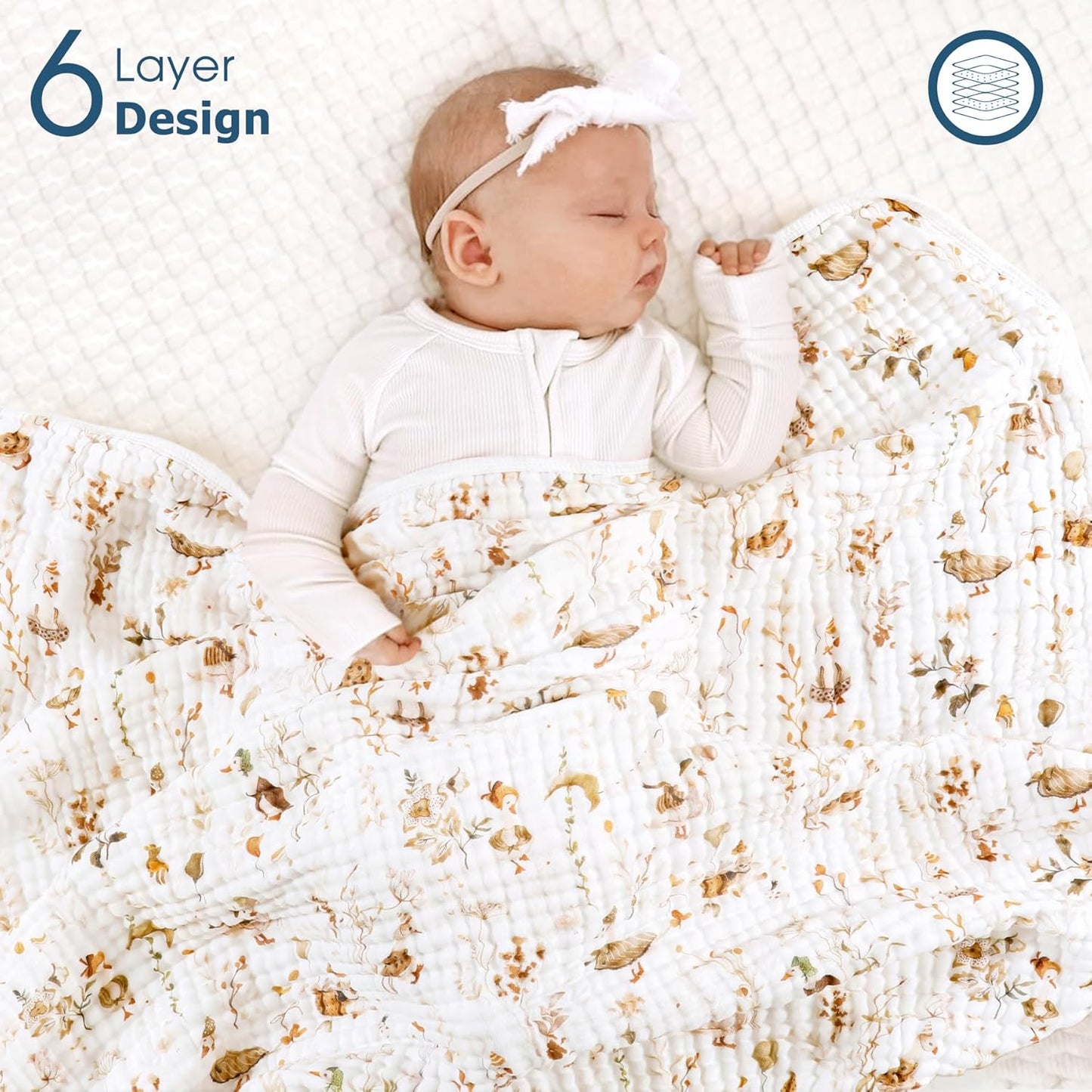 GRSSDER Ultra Soft Absorbent Muslin Cotton Baby Hooded Towel 2 Pack with Original Patterns, Extra Large Size 35"x 35" Swaddle Wrap for Newborn Infant and Toddler