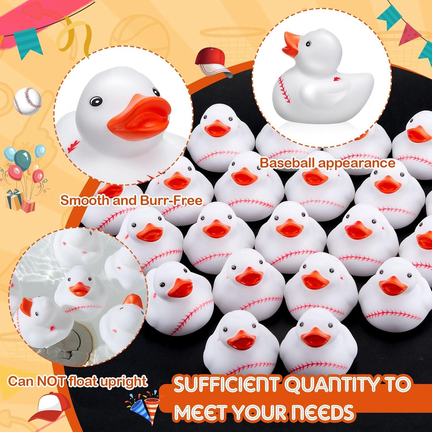 Deekin 50 Pcs Rubber Duck 2 Inch Bulk Sport Party Favors for Birthday Party Decorations Club Player Gift (Baseball)