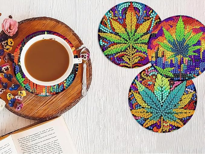 8 PCS Leaves Diamond Art Coasters Kits Diamond Painting Coaster | Diamond