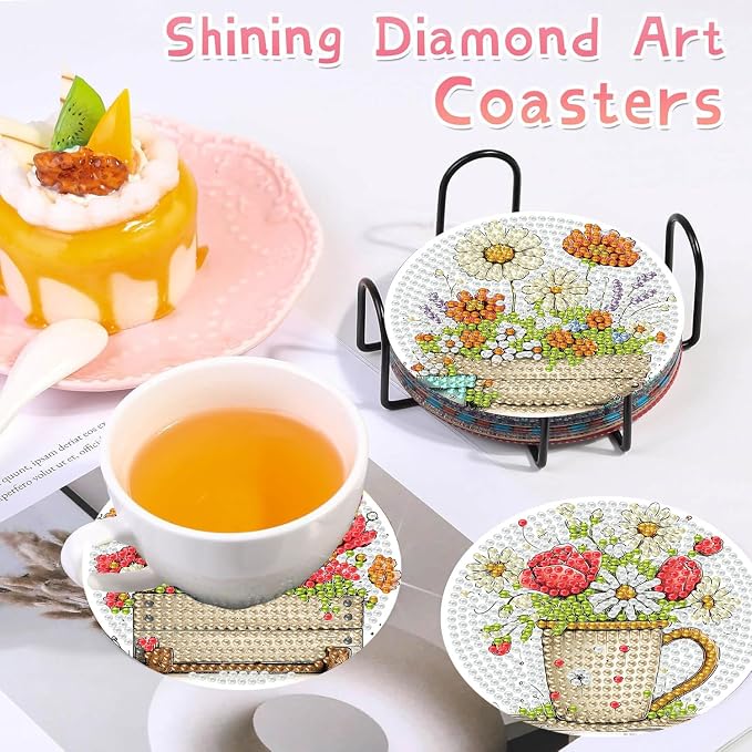 8 PCS Flowers Diamond Art Coasters Kits | Diamond Paintings Coasters