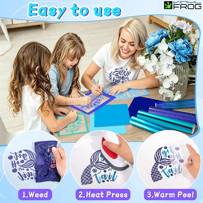 VINYL FROG Blue HTV Vinyl 10 Sheets Iron on Vinyl 12” X 10”Heat Transfer Vinyl