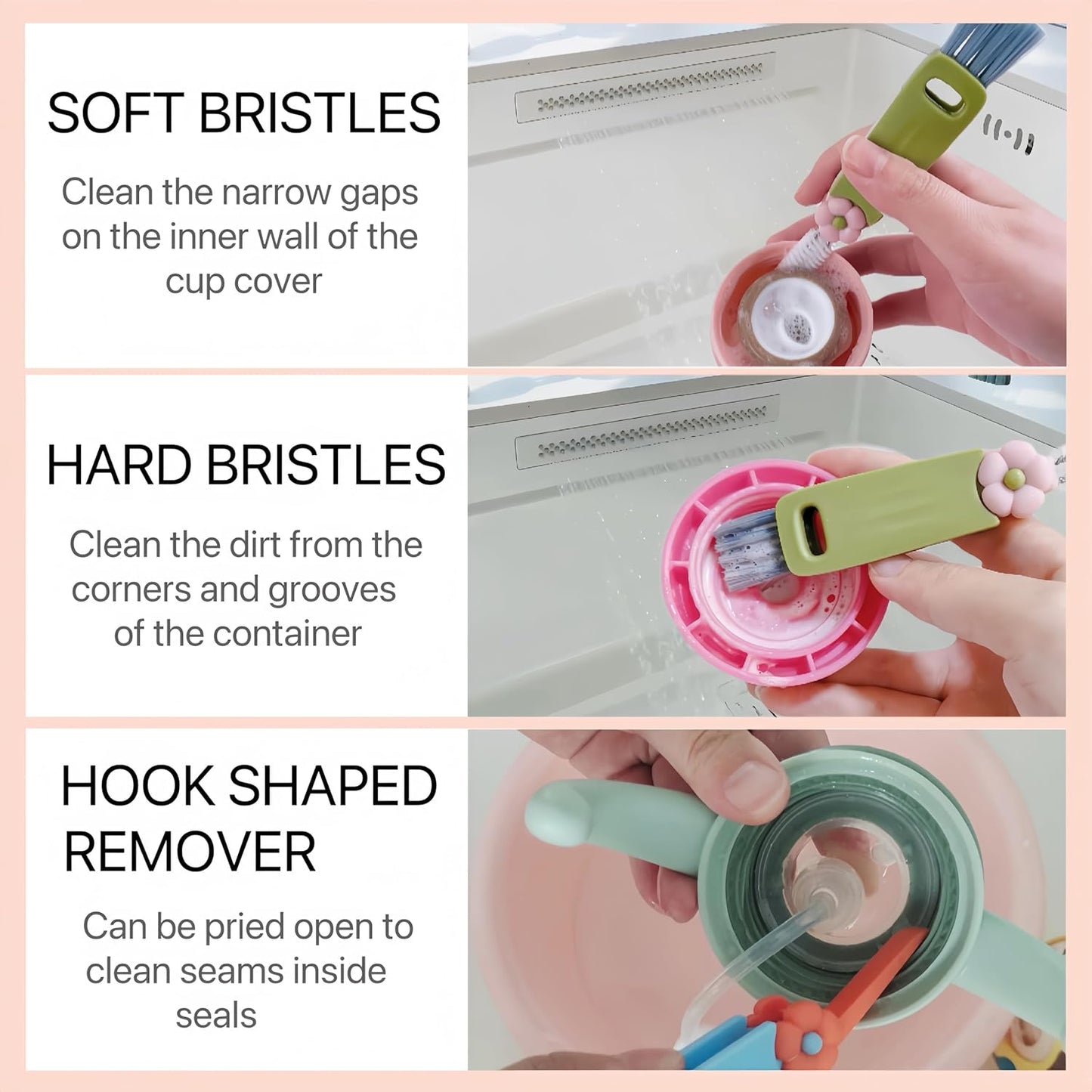 3 in 1 Cup Lid Cleaning Brush, Multifunctional Bottle Cleaning Brush, 2024 New Water Bottle Cleaner Brush, Portable Cup Lid Gap Cleaner, Home Kitchen Crevice Brush Tools (3 PCS)