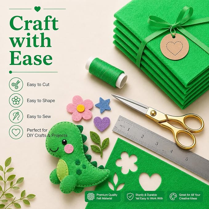 Kelly Green Large Felt Fabric 36" x 36", 1mm Stiff Felt Sheet, Nonwoven Fabric