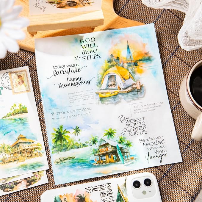 Yoksas Travel Sea Beach Nature Outdoor Watercolor Scenery Stickers