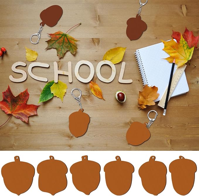 RattanView 24 Pcs Acorn Craft Color Your Own Keychains DIY Craft Wooden Blank