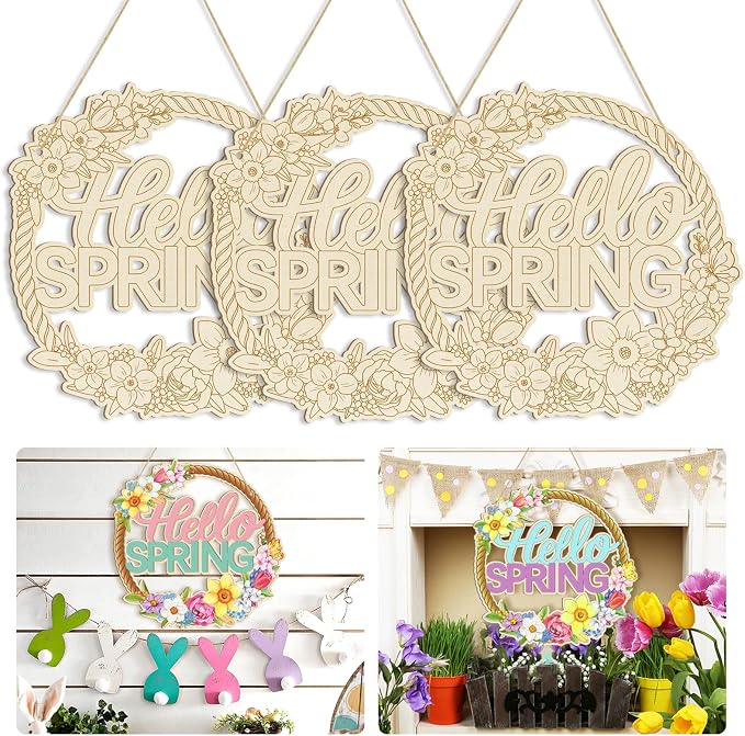 Large Size 12" Wooden Spring Ornaments to Paint, Flower Wooden DIY Blank