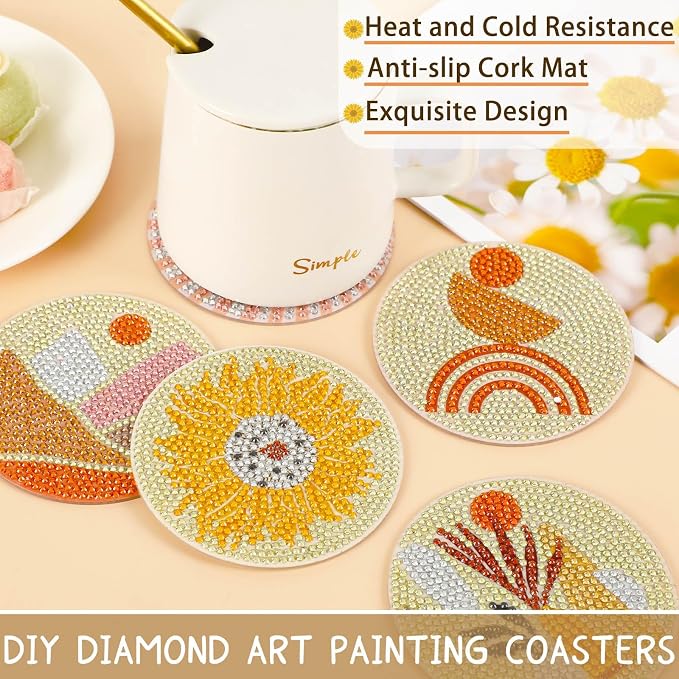 UPINS 8Pcs Boho Diamond Art Painting Coasters