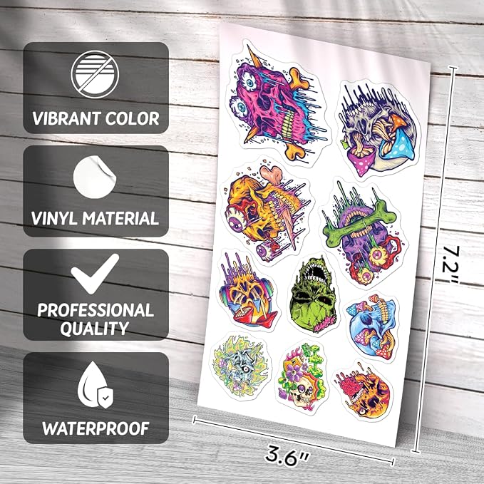 Psychedelic Skull and Trippy Mushroom Artwork 50pcs Stickers Pack Vinyl